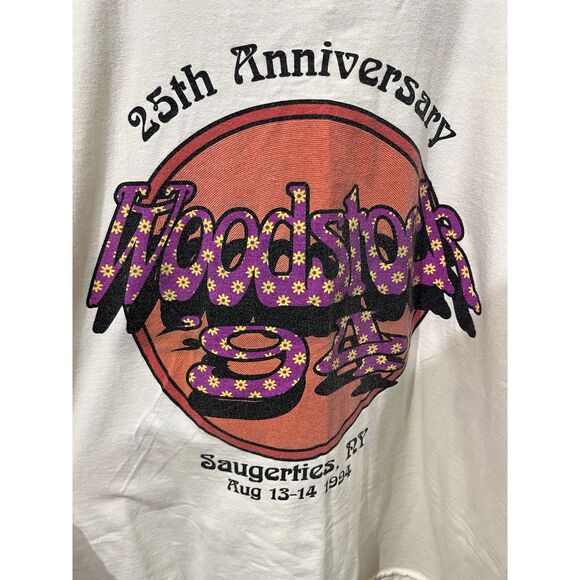 Vintage Woodstock 25th Anniversary 1994 White Single Stitch T Shirt Size XL - Picture 6 of 9
